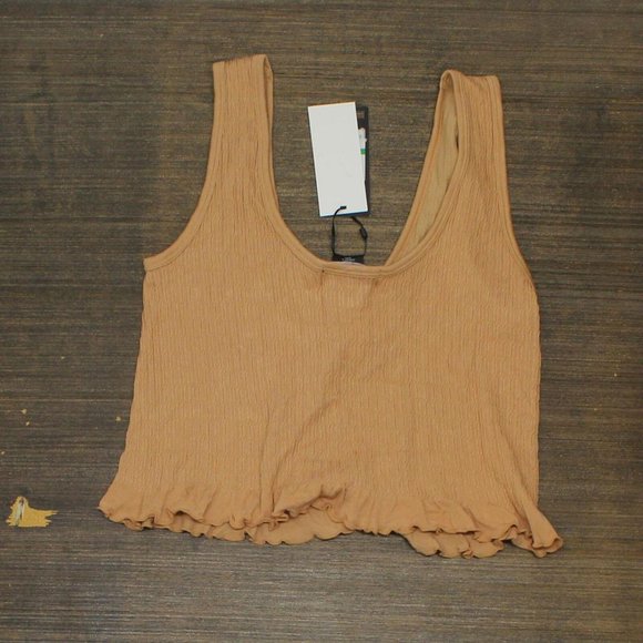 NWT Dkny Jeans Women's Cropped Ruffled-Hem Tank Top E22HAB35 XS Doe Brown - Picture 3 of 6